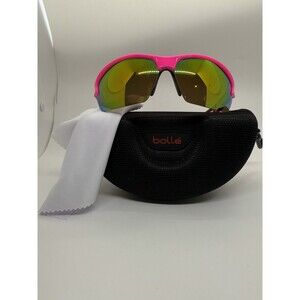 Bolle Bolt 70496 Tennis Sunglasses Neon Pink Frame, Blue Green Lenses + Case